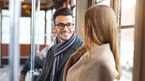 A casual meeting between a man and a woman on public transport